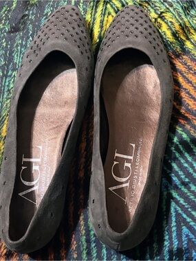 Attilio Giusti Leombruni Black Suede Studded Ballet Flats